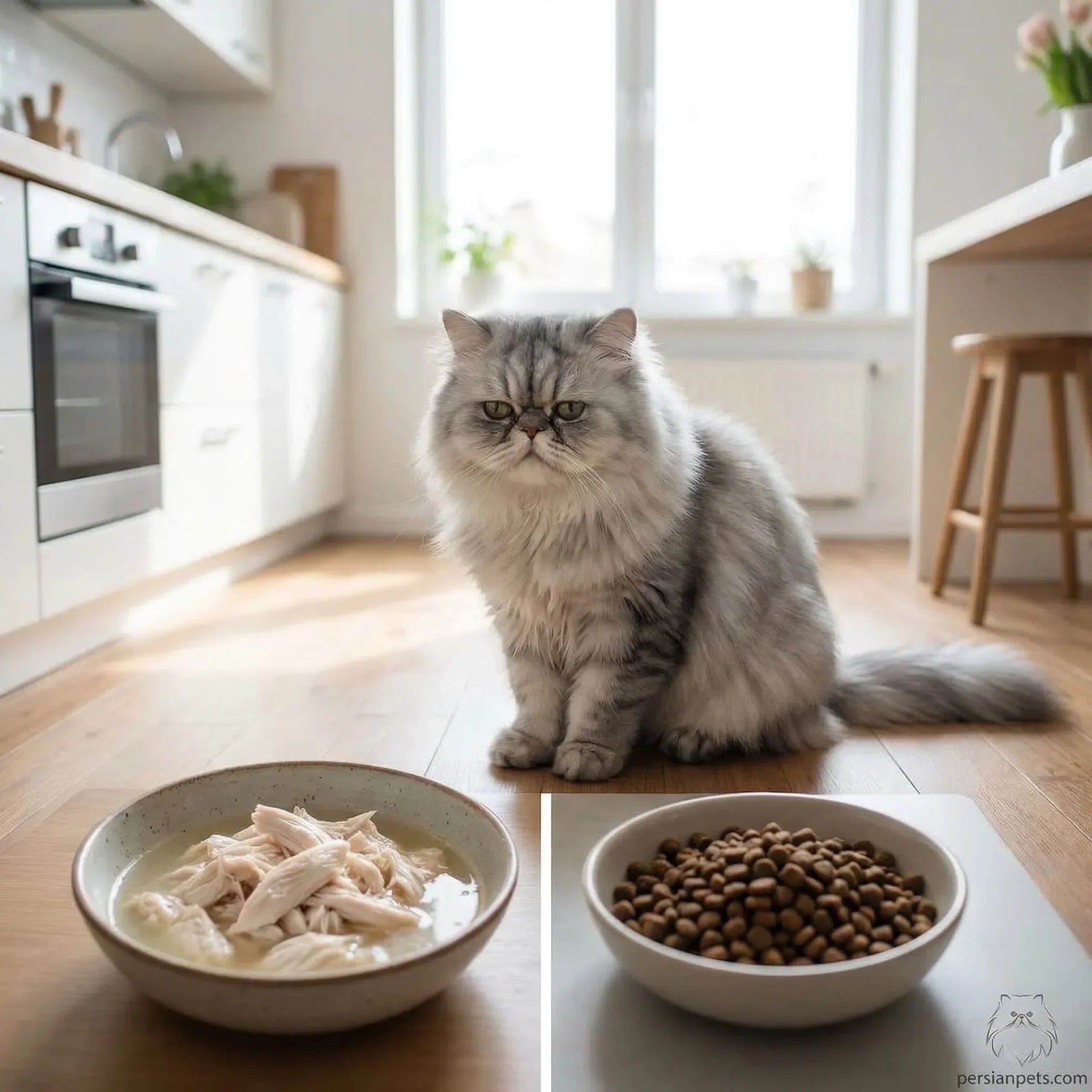 Proper daily feeding schedule for Persian kittens and adult cats