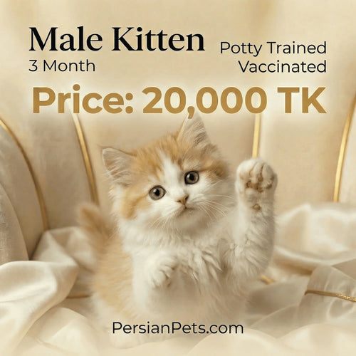 Bicolor orange and white male Persian kitten, 3 months old, on cream background